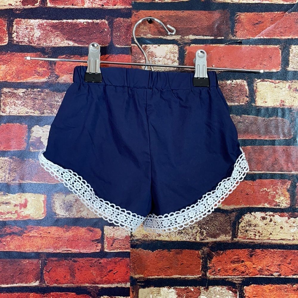 5 for $25🔥6M‎ Baby Girl Blue & White Shorts with Embroidered Trim - Picture 2 of 5